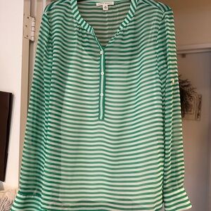 Banana Republic Green and White Polo Blouse Relaxed Fit